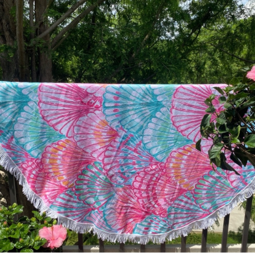 Large Round Pastel Preppy Seashell Beach Towel Blanket